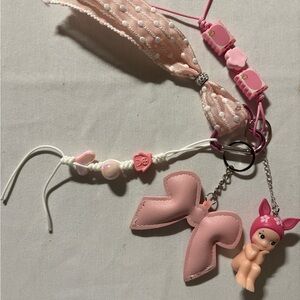 Cute Pink and White Keychain Set